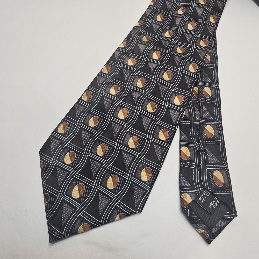 Jos A Bank Tie Silk Gray Black Geometric Geo Neck Tie Luxury Classic Woven